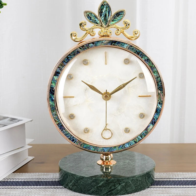 Natural Shell Luxury Round Table Clock | Marble Home Décor Luxury Table Clock Axl