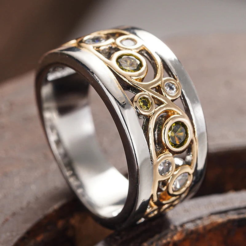 Huitan Two-Tone Hollow CZ Ring for Women | Fashion Jewelry Fashion Ring Axl A030 6