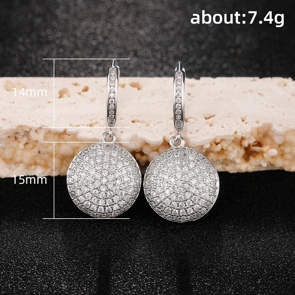 Huitan Silver CZ Round Dangle Earrings for Women | Drop Earrings Drop Dangle Earrings Axl