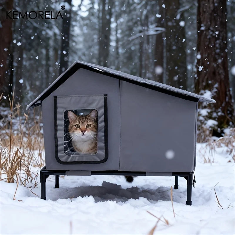 KEMORELA Winter Outdoor Cat House – Collapsible Feral Shelter Outdoor Pet Shelter Axl