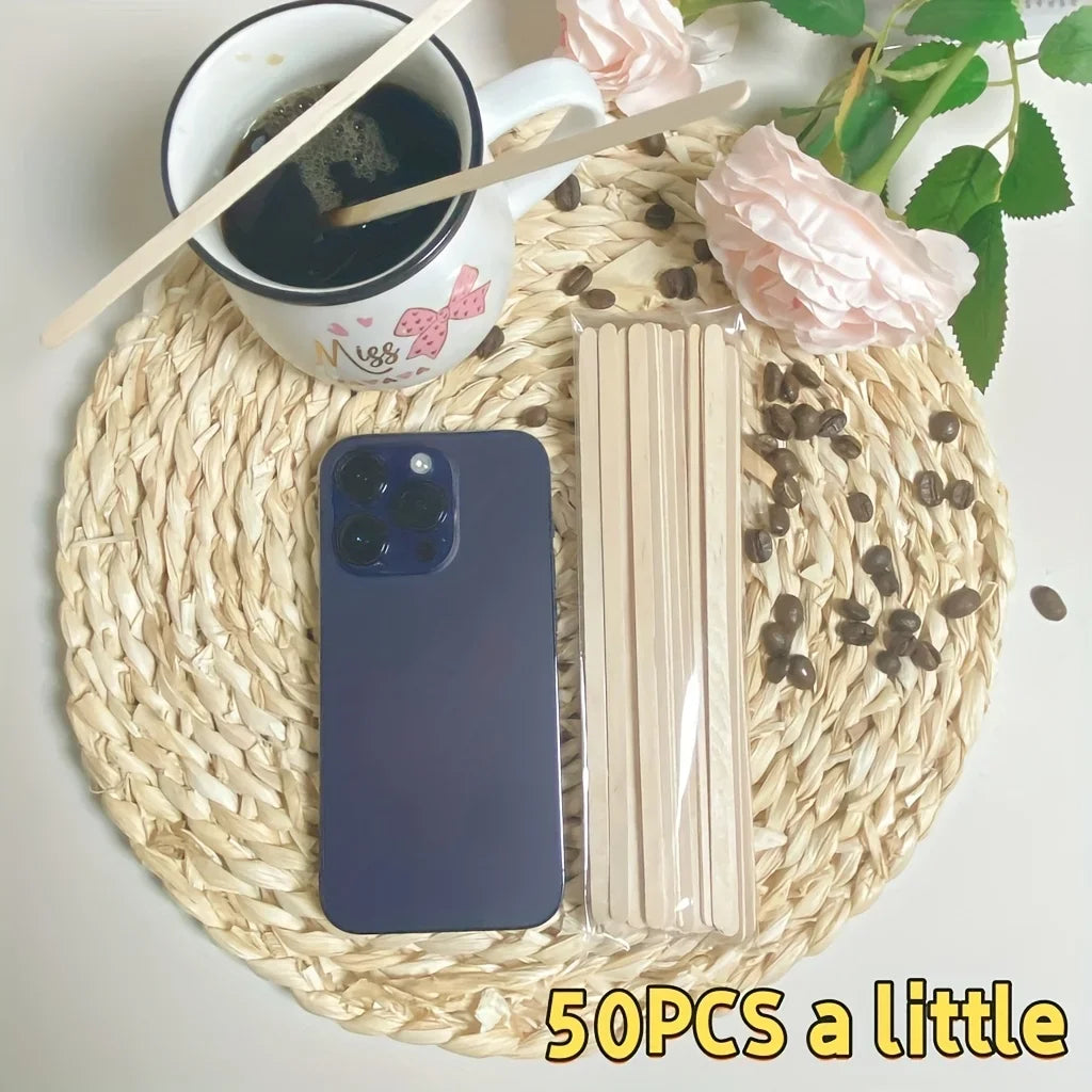 50-Pack Wooden Coffee Stir Sticks – Disposable Drink Stirrers Drink Stirrers Axl