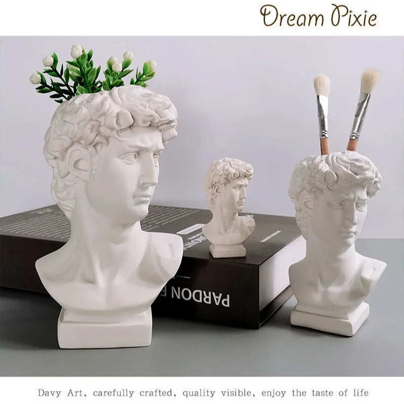 Nordic David Resin Vase – Flower Pot & Makeup Brush Holder Decorative Resin Vase Axl