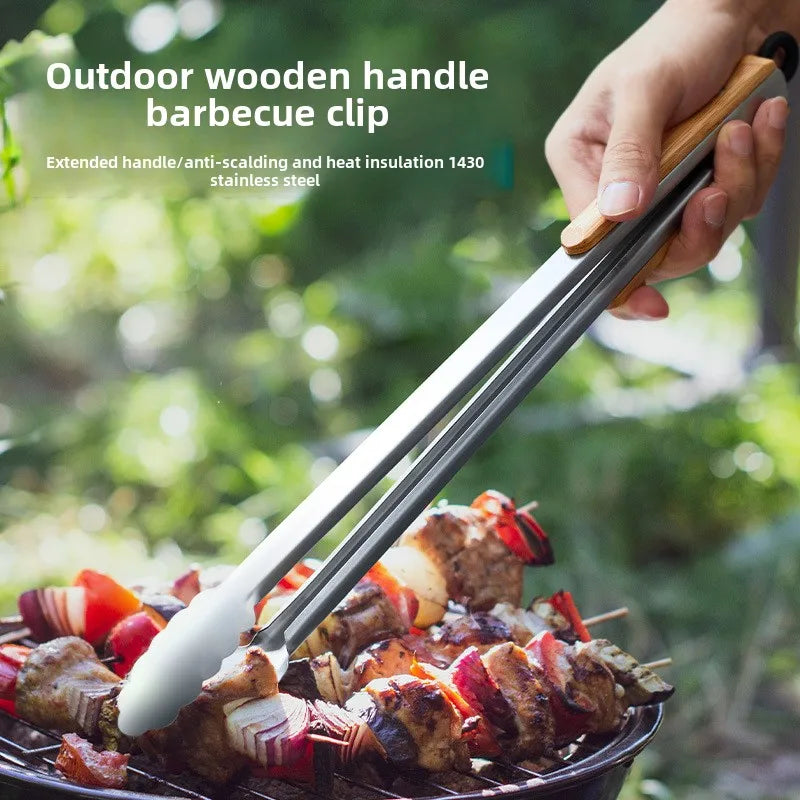 Stainless Steel BBQ Tongs with Heat-Resistant Wooden Handles BBQ Grill Tongs Axl
