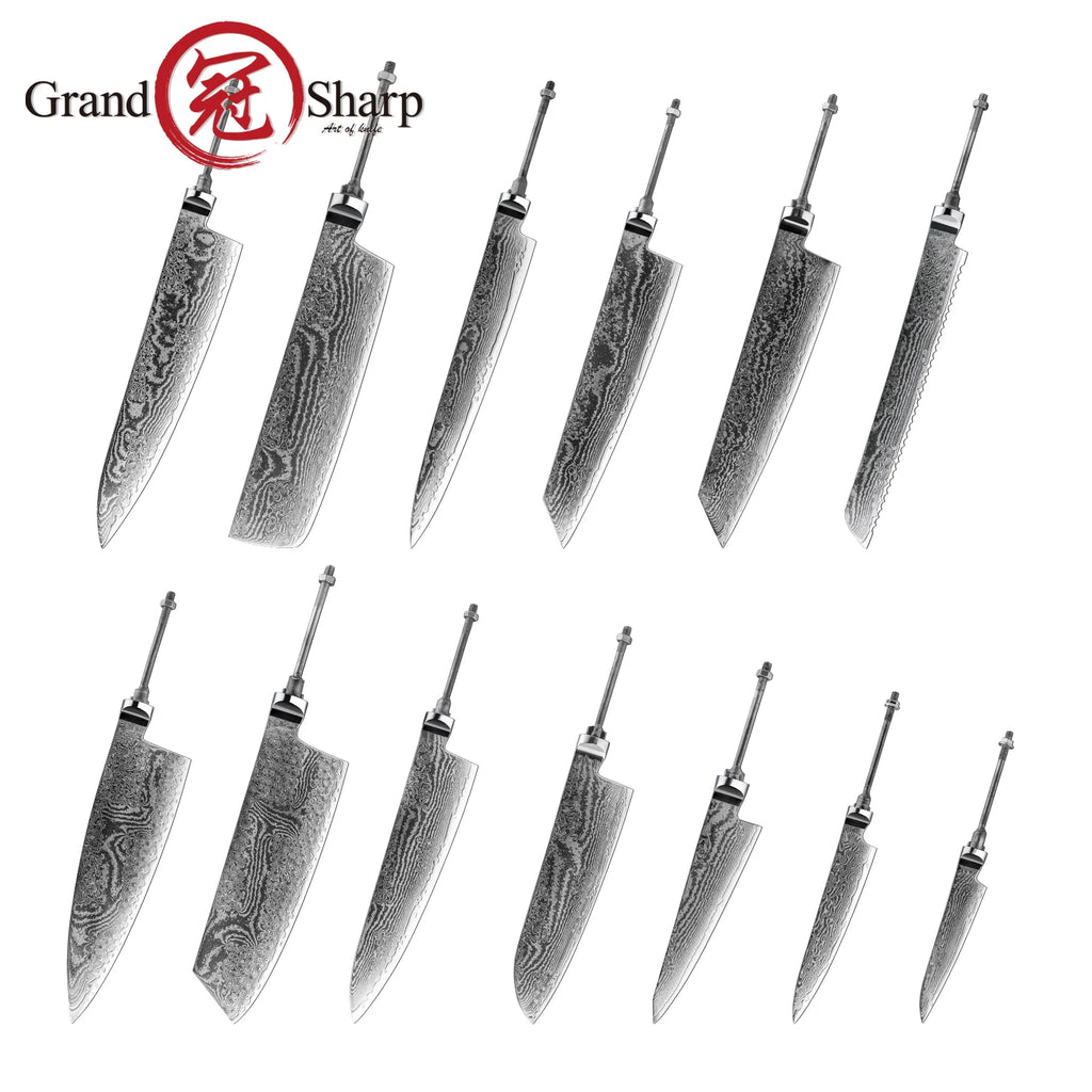67-Layer Damascus Chef Knife Blade S35VN Steel – DIY No Handle Damascus Knife Blade Axl