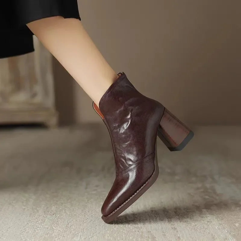 Women's Luxury Ankle Boots – Square Toe Zipper High Heel Women's Ankle Boots Axl