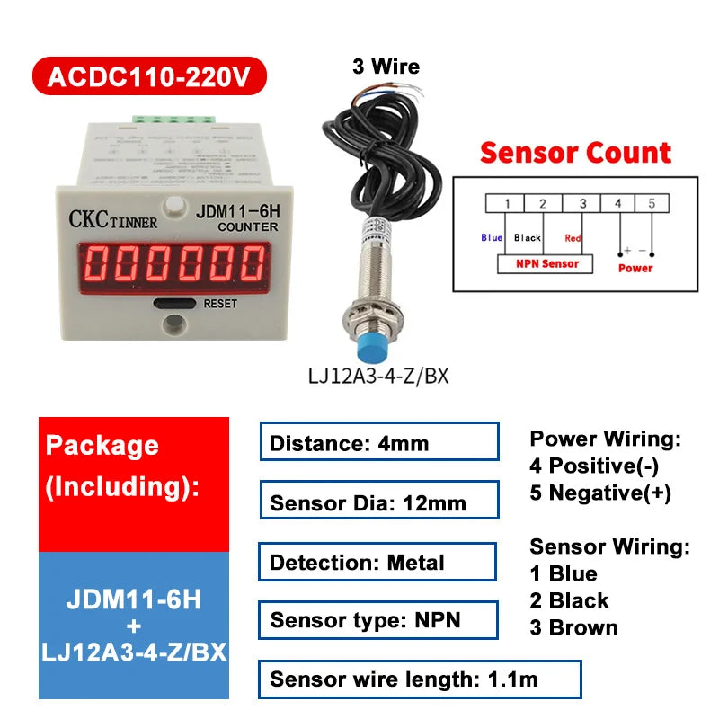 JDM11-6H 6-Digit Digital Industrial Counter + Proximity Switch Industrial Digital Counter Axl SET4