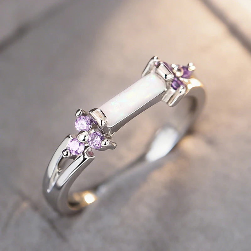 Huitan Women's Opal Purple CZ Ring – Trendy Wedding Band Fashion Ring Axl