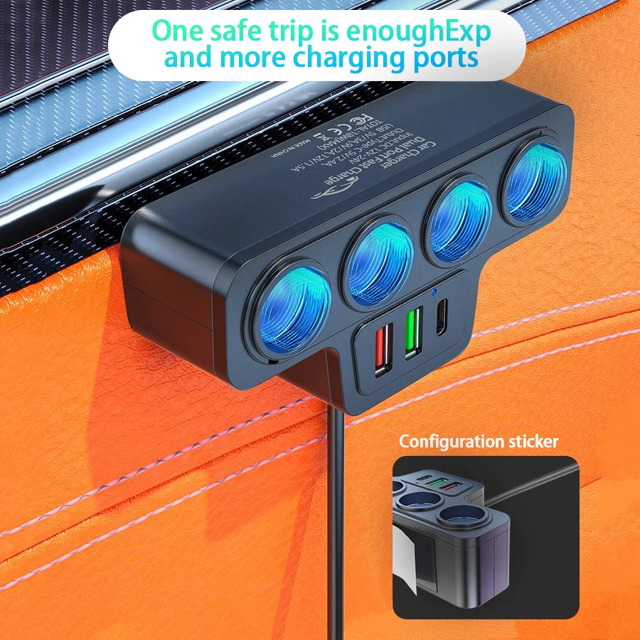 120W 4-Port USB & Type-C Fast Car Charger – Multi-Device Car Charger Axl