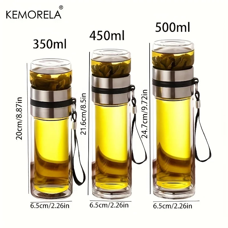 KEMORELA Insulated Glass Tea Bottle 350ml–500ml | Leakproof Insulated Tea Bottle Axl