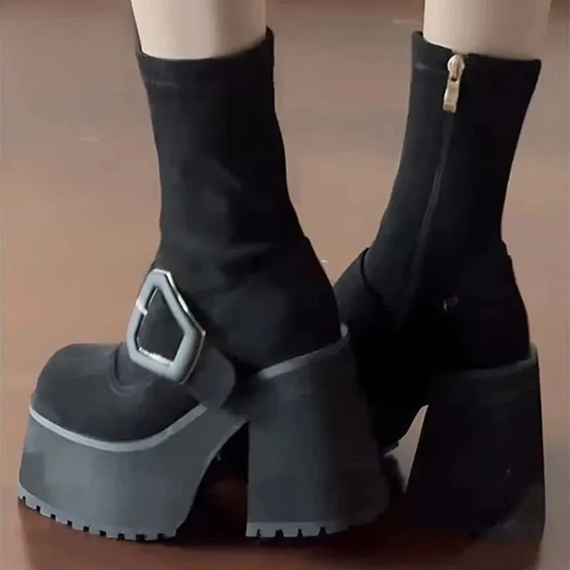 Women's Punk Platform Ankle Boots – Ultra-High Heel Buckle Platform Ankle Boots Axl