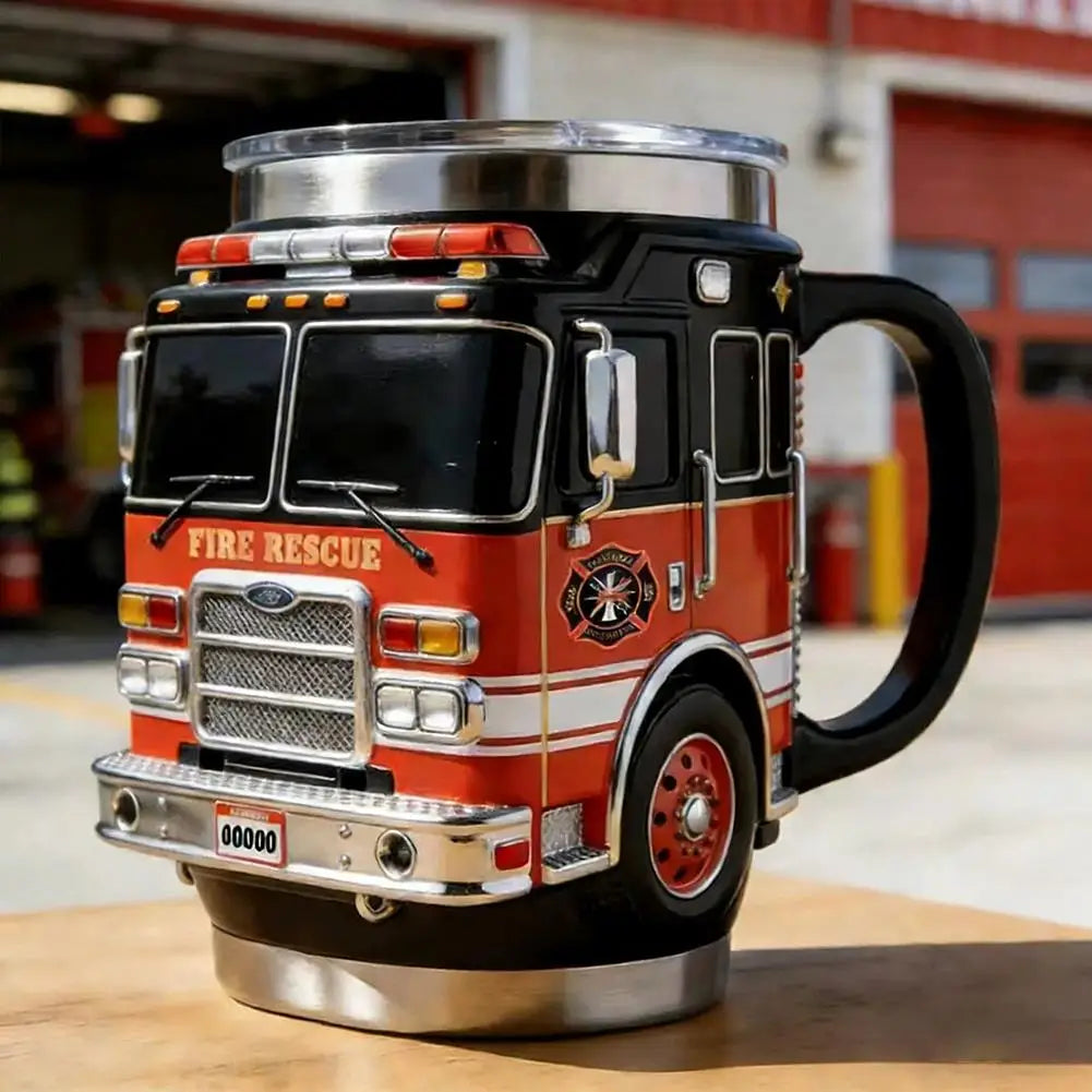 Fire Truck Novelty Coffee Mug – Resin & Stainless Steel Novelty Coffee Mug Axl