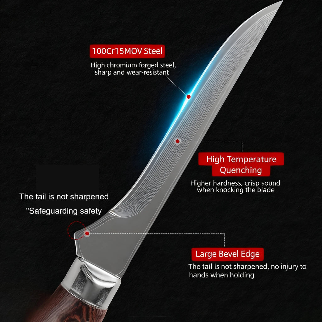 Damascus Boning Knife – 10Cr15MoV Steel & Rosewood Handle Damascus Boning Knife Axl