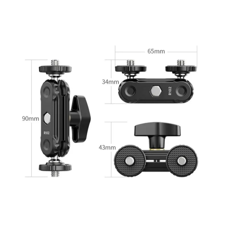 R102 Metal Magic Arm Double Ball Head 360° 1/4" Camera Mount Camera Magic Arm Axl