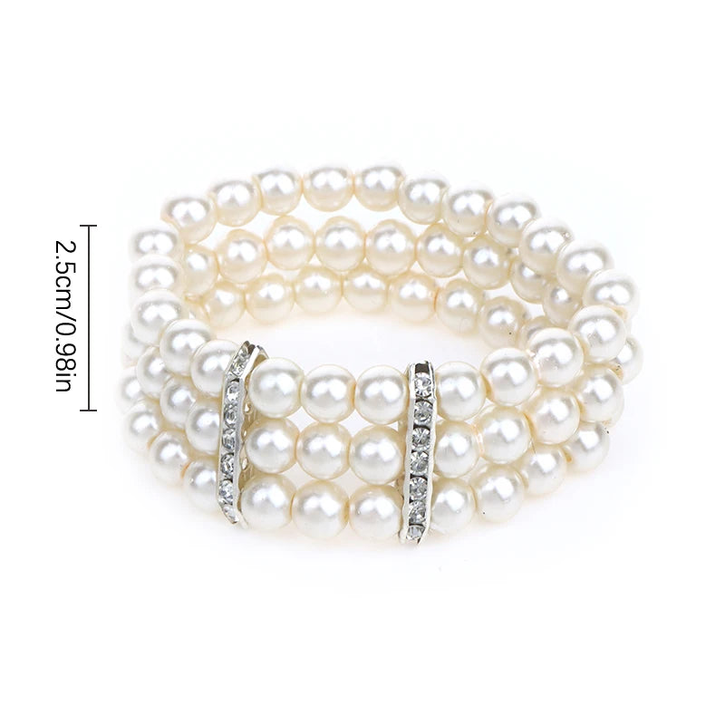 3-Row Pearl Rhinestone Stretch Bracelet | Multilayer Bangle Pearl Beaded Bracelet Axl One size