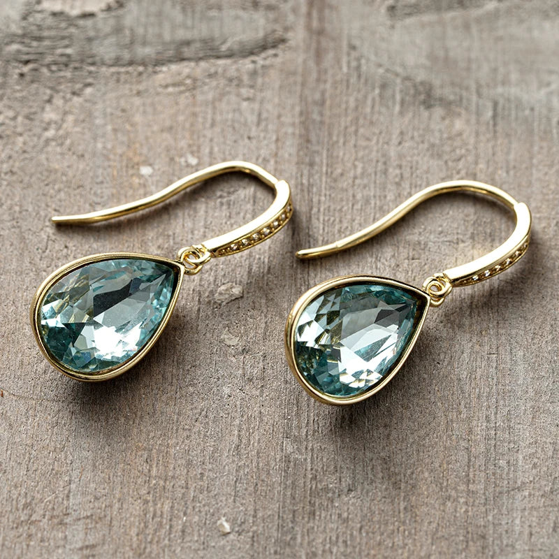 Huitan Blue CZ Water Drop Earrings – Elegant Fashion Jewelry Drop Earrings Axl