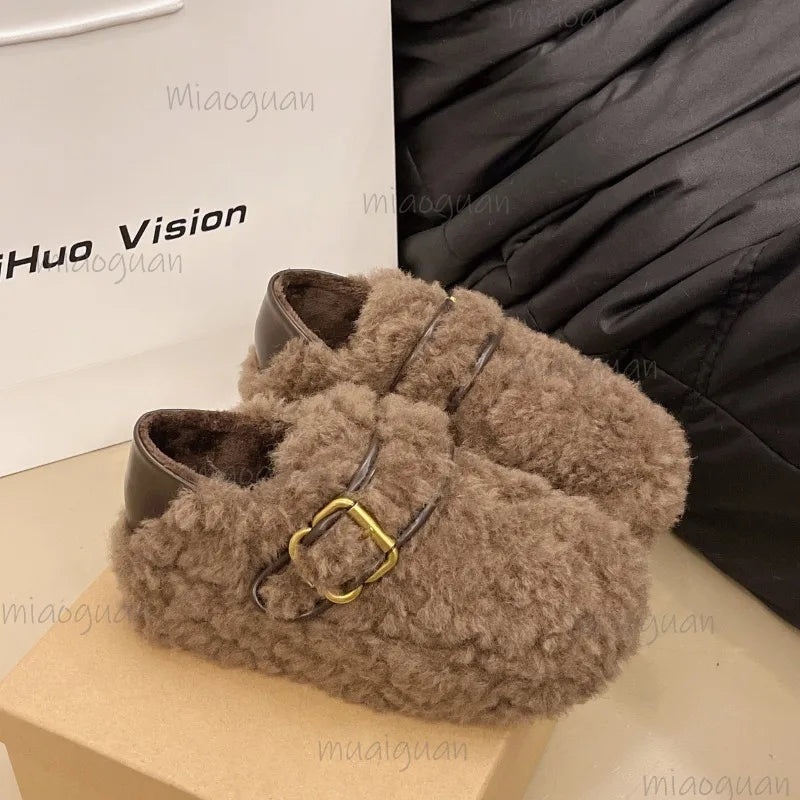Women's Furry Slip-On Loafers | Plush Lined Warm Flat Shoes Slip-On Flat Shoes Axl