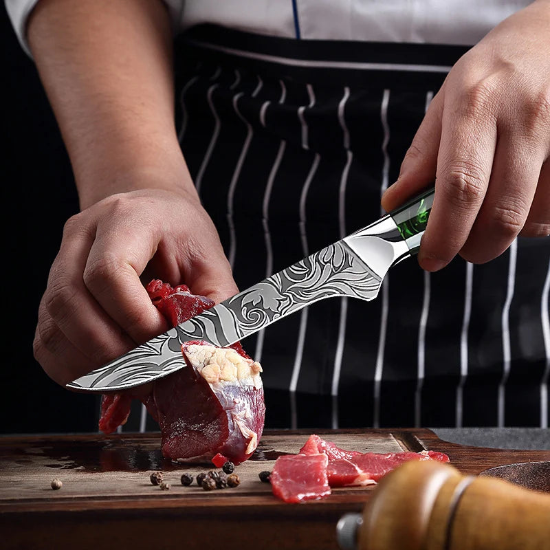Damascus Kitchen Knife Set – Chef, Santoku & Paring Knives Kitchen Knife Set Axl