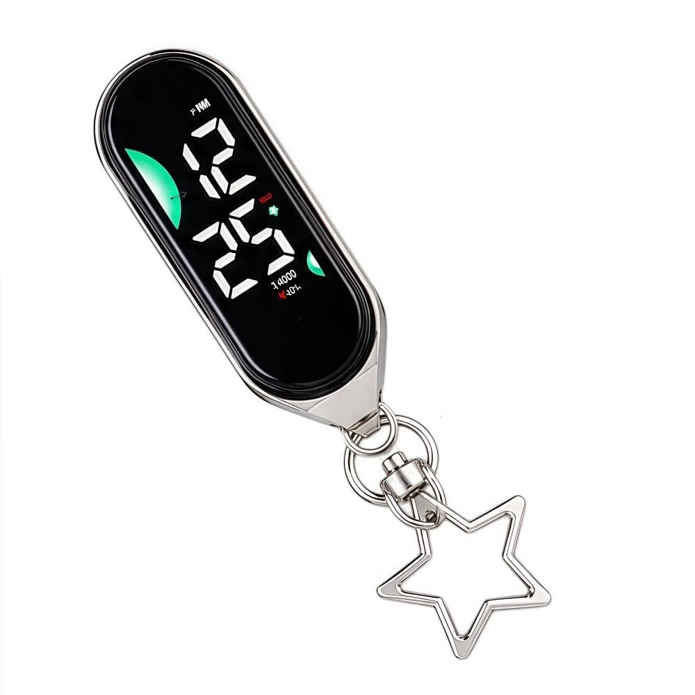 LED Digital Hanging Pocket Watch with Night Light Display Digital Pocket Watch Axl Star-Silver