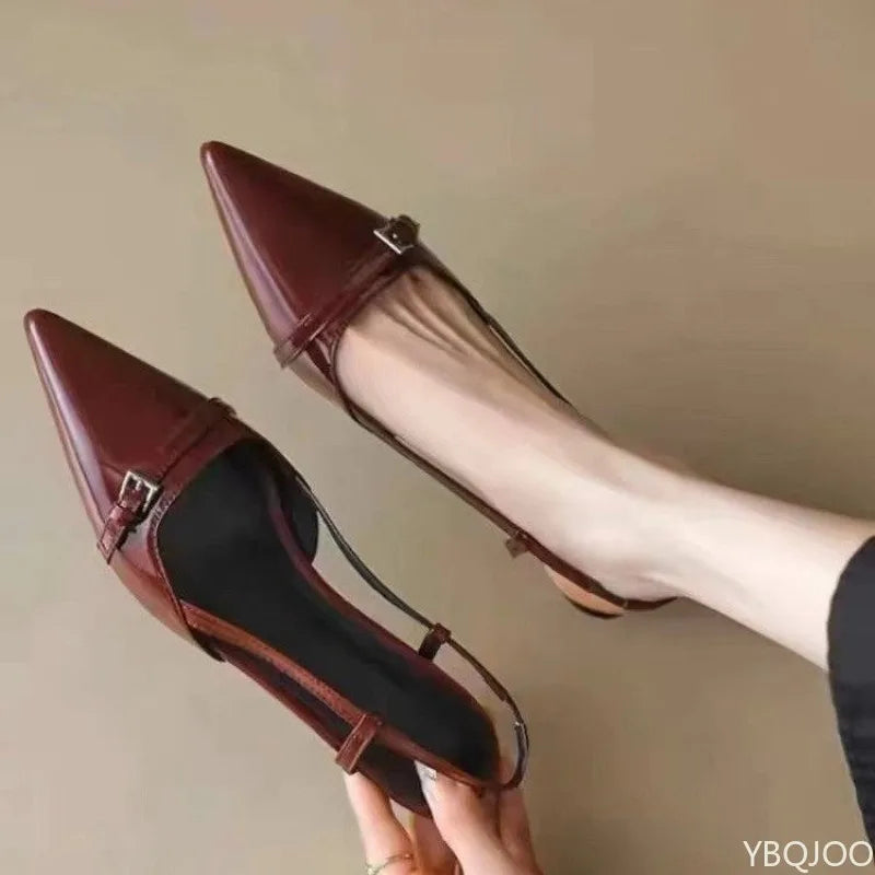 Women's Fairy Style Pointed Toe Low Heel Sandals | Retro Chic Low Heel Sandals Axl 39 Red
