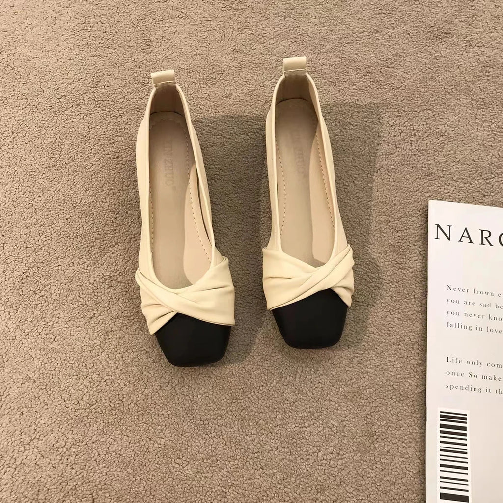 Women's Silk Bow Ballet Flats – Color Block Slip-On Shoes Ballet Flats Axl 37 Beige