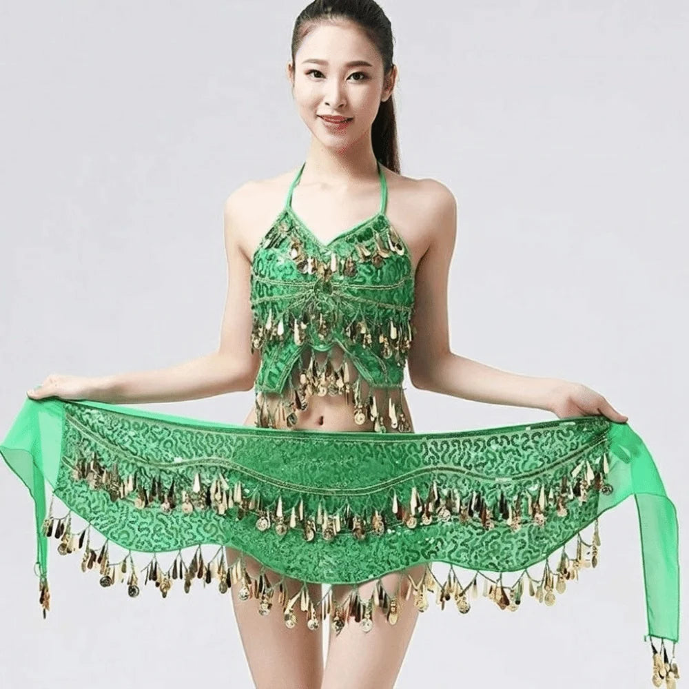 Glitter Sequin Belly Dance Hip Scarf – Rhinestone Waist Belt Belly Dance Belt Axl