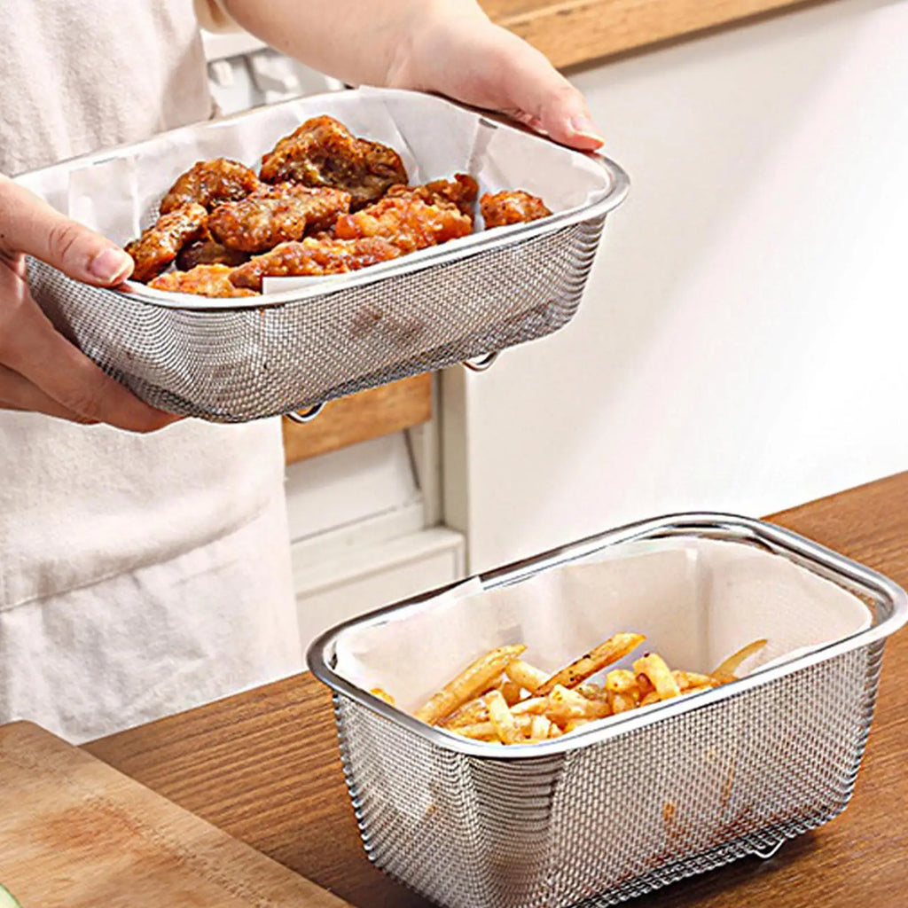 Stainless Steel Fine Mesh Strainer Basket | Rectangle Colander Kitchen Strainer Basket Axl