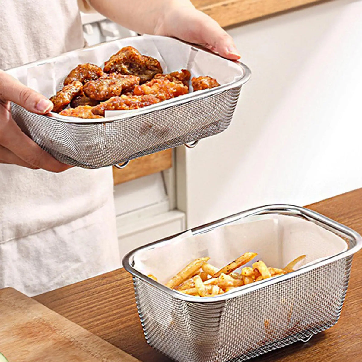 Stainless Steel Fine Mesh Strainer Basket | Rectangle Colander Kitchen Strainer Basket Axl