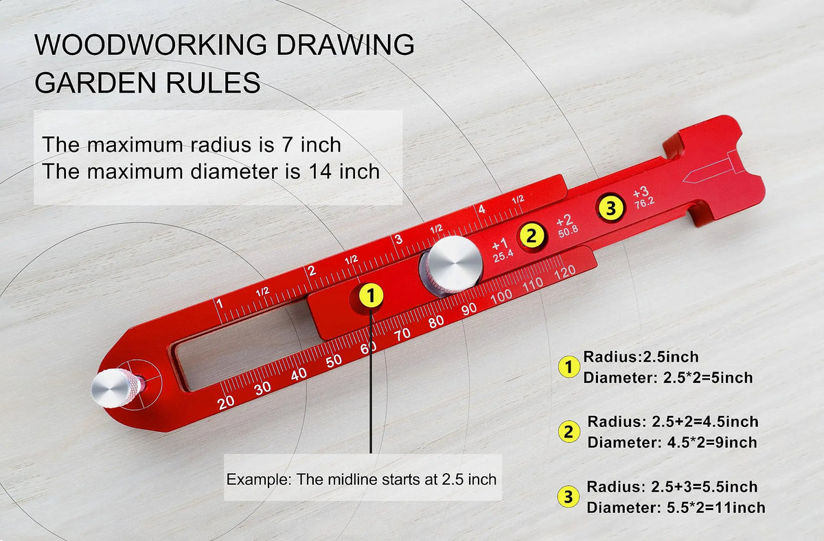 Adjustable Metal Circle Ruler – Multi-Angle Woodworking Tool Woodworking Measuring Ruler Axl