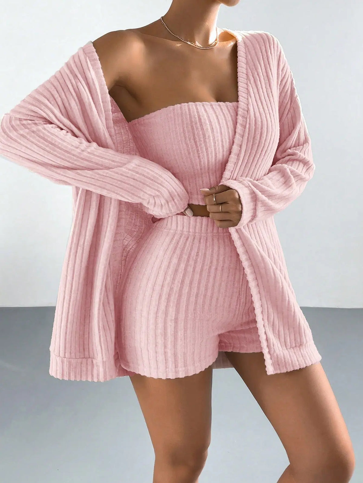 Women's 3-Piece Pajama Set – Long Sleeve Top, Shorts & Pants Women's Pajama Set Axl pink L