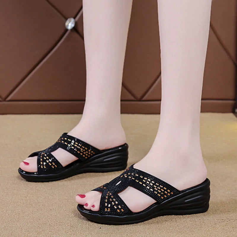 Women's Open Toe Wedge Slides – Lightweight Summer Slippers Wedge Slides Axl