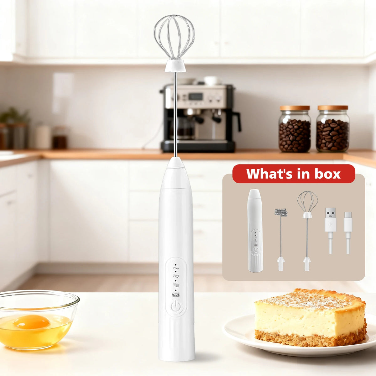 Handheld Milk Frother – 2/3 Whisks, Rechargeable Foam Maker Handheld Milk Frother Axl White 2 Whisk
