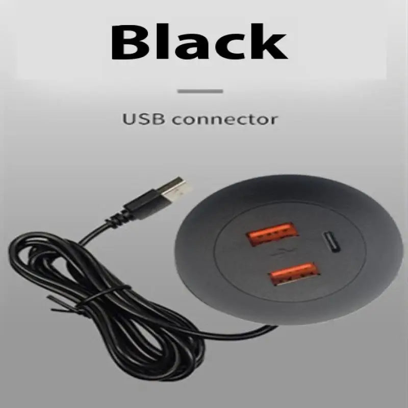 Desk Clamp USB Hub – 3 Outlets, 2 USB-A & Type-C Ports Desktop USB Charging Hub Axl black
