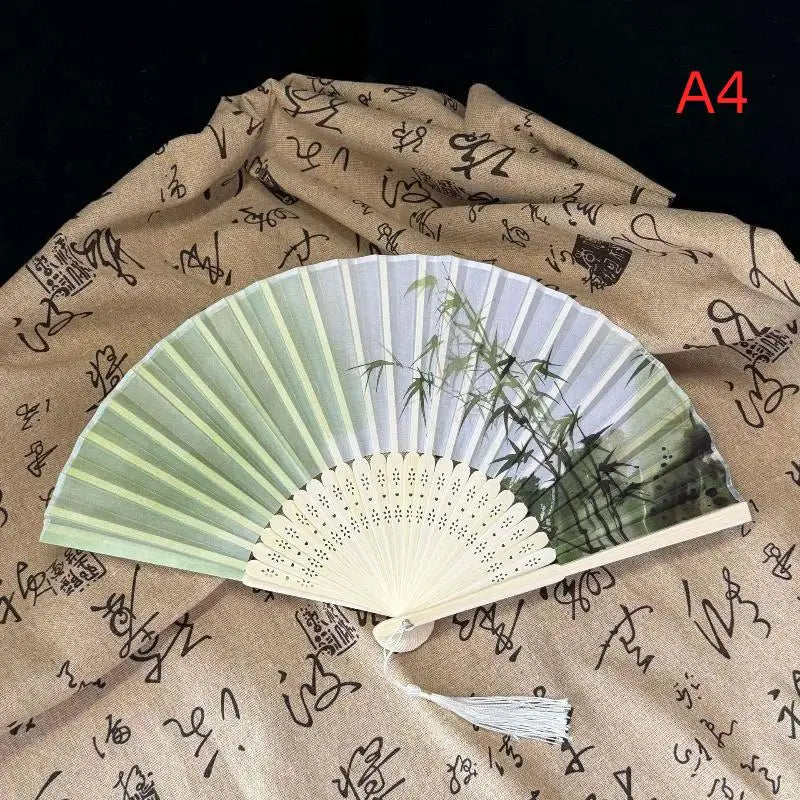 Vintage Chinese Bamboo Folding Fan with Tassel | Art & Gift Decorative Folding Fan Axl A4
