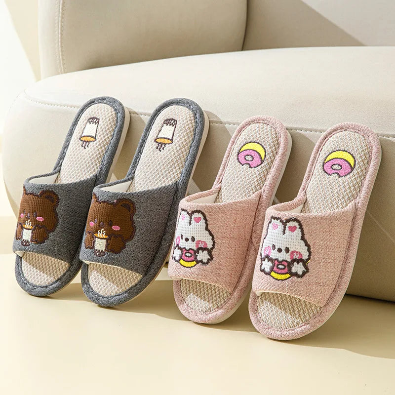 Women's Linen Indoor Slippers – Flat Non-Slip Lightweight Slides Indoor Slippers Axl