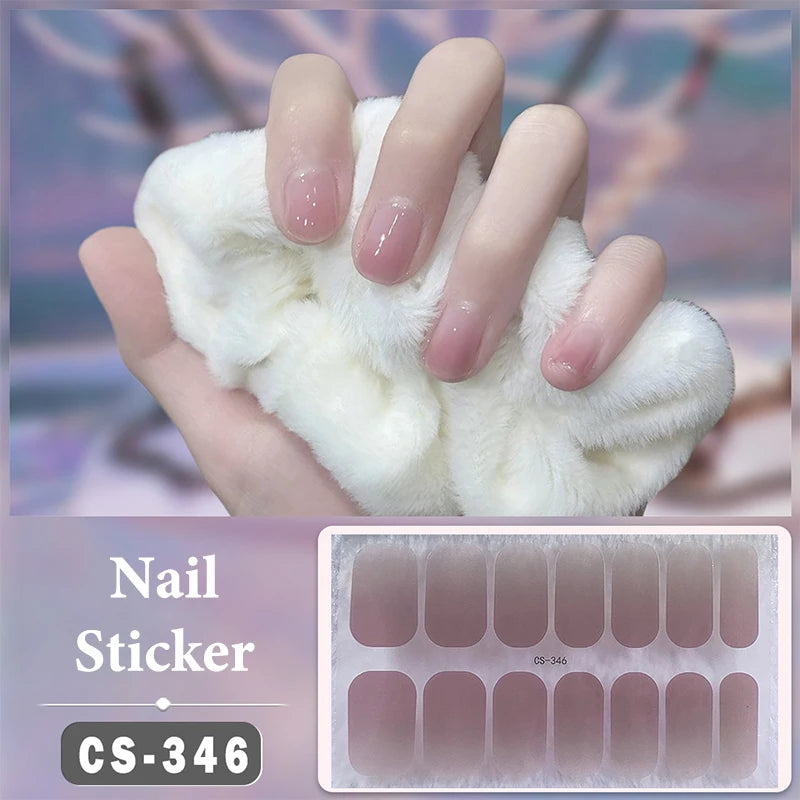 Waterproof Full Cover Nail Wraps – No-Lamp Nail Stickers 14pc Nail Art Wraps Axl CS346