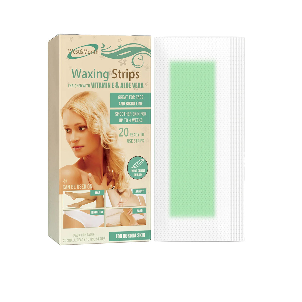 WEST MONTH Beeswax Wax Strips – 20pc Hair Removal Kit Hair Removal Strips Axl 1 BOX