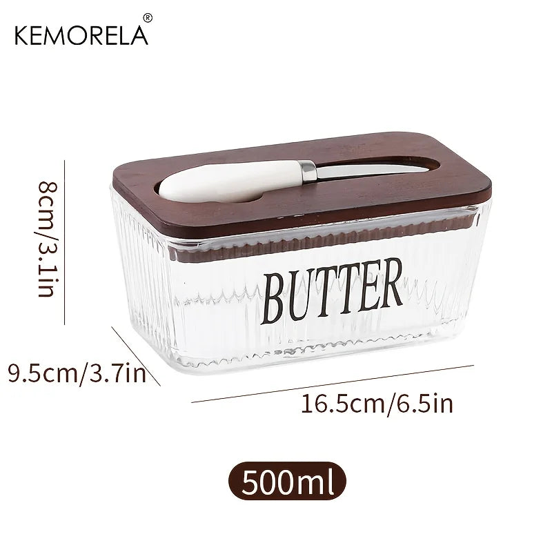 Glass Butter Dish with Bamboo Lid & Knife | Airtight Storage Butter Dish Axl C