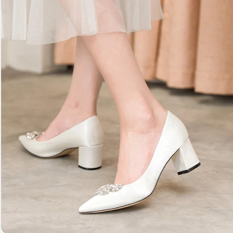 White Rhinestone Bridal Pumps – Pointed Toe Block Heel Sizes 34–43 Bridal Heels Axl