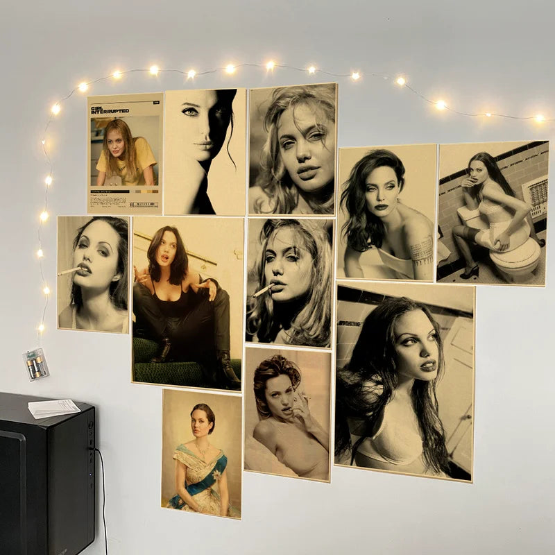 Angelina Jolie Vintage Kraft Paper Poster | Retro Wall Art Print Vintage Wall Poster Axl