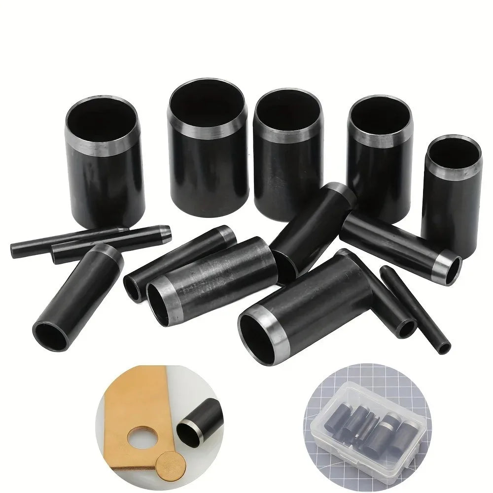 15-Piece Round Hollow Punch Set 1–15mm | Leather Die Cutter Kit Leather Punch Set Axl black
