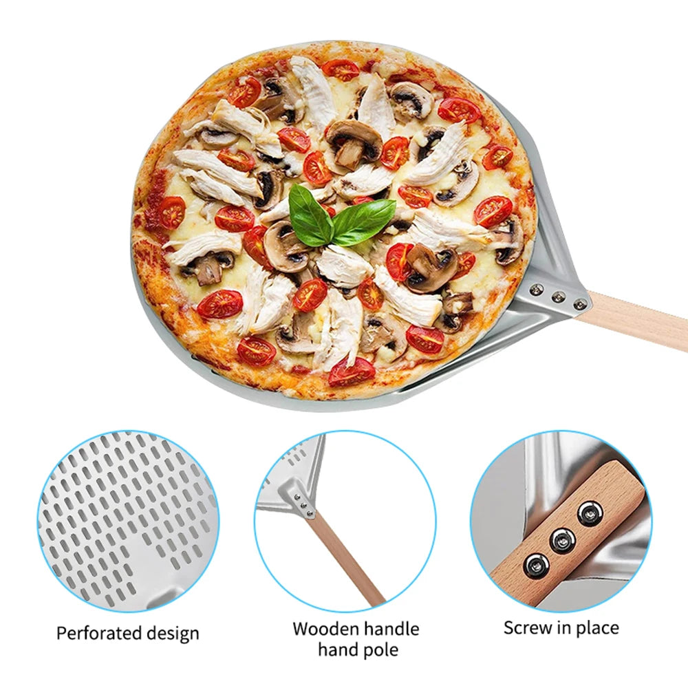 12/14 Inch Perforated Pizza Turning Peel | Anodized Aluminum Pizza Peel Axl