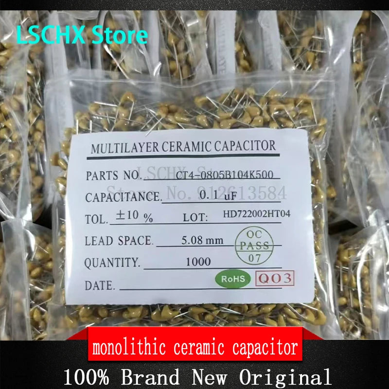 1000pcs 50V Monolithic Ceramic Capacitor Kit 10PF–10UF Assorted Ceramic Capacitor Kit Axl