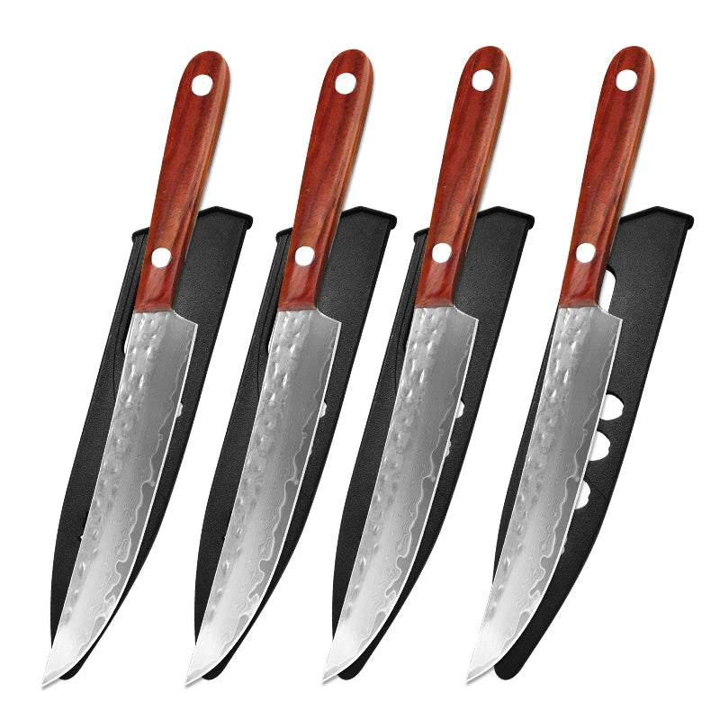 Damascus Steel Paring Knife – Wood Handle | InLeung Kitchen Damascus Kitchen Knife Axl 4pcs Knife