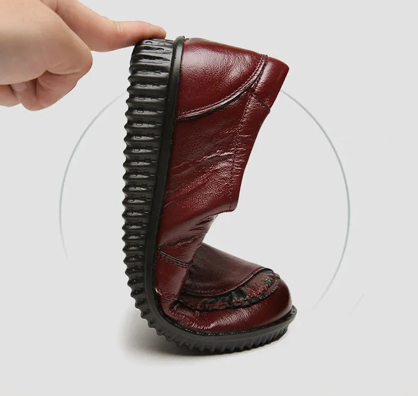 Women's Genuine Leather Retro Loafers – Wide Fit Flat Shoes Leather Flat Loafers Axl