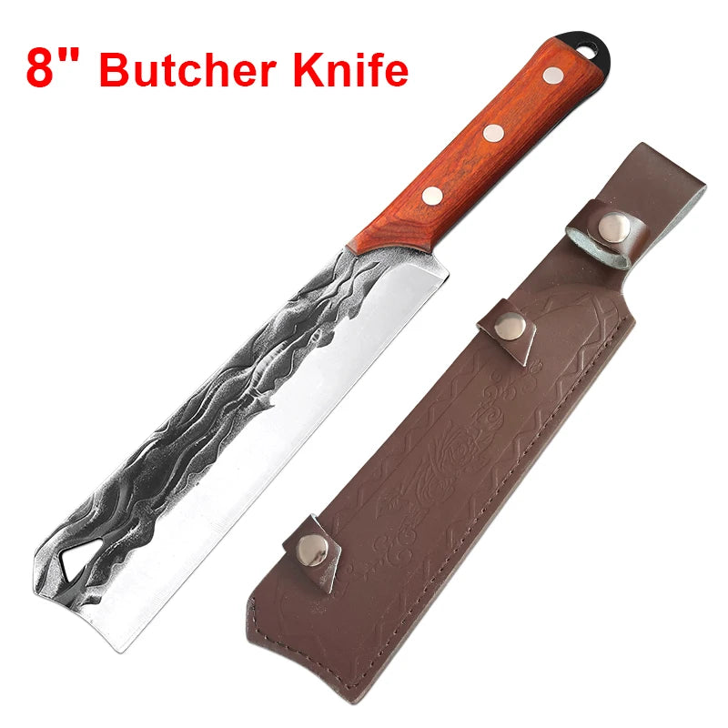 InLeung Hand Forged Chef Cleaver Knife – Wood Handle, Steel Chef Cleaver Knife Axl Butcher Knife-cover