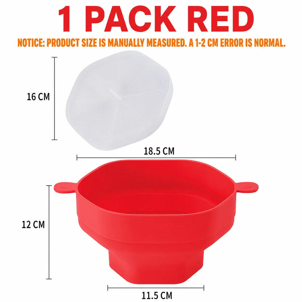 Collapsible Silicone Microwave Popcorn Popper Bowl with Lid Popcorn Popper Axl 1 PACK Red