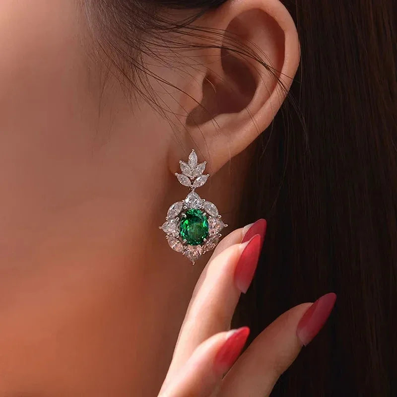 Huitan Green Cubic Zirconia Drop Earrings | Wedding Jewelry Drop Earrings Axl
