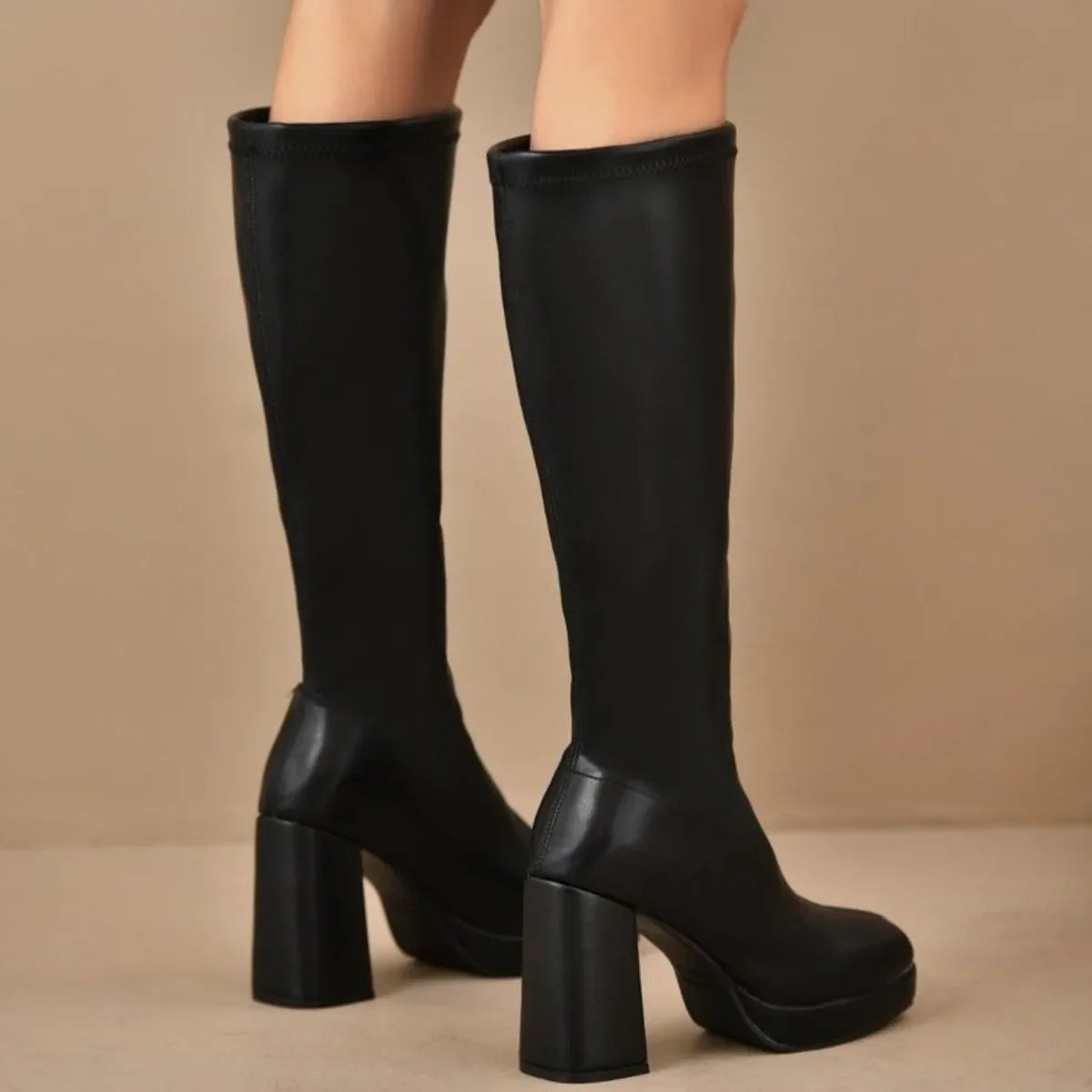 Women's Knee-High Square Toe Block Heel Winter Boots Knee-High Boots Axl