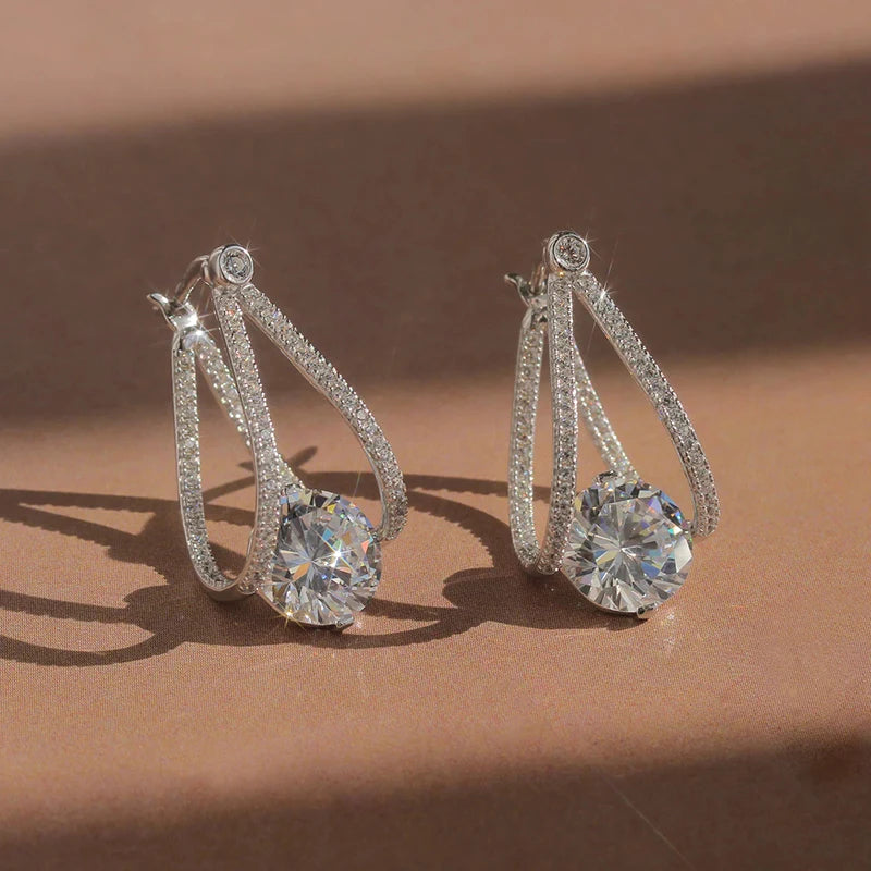 Huitan Silver Crystal CZ Hoop Earrings – Geometric Women's Crystal Hoop Earrings Axl E3209