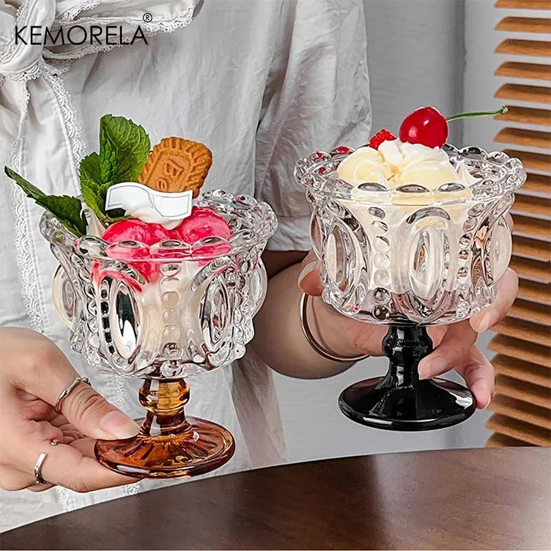 KEMORELA Retro Embossed Tall Glass Goblet – Black Crystal Cup Glass Goblet Set Axl